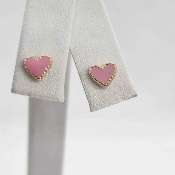 Brand NEW  Brazilian 18k Gold Filled Pink Heart Earrings - Studs - Picture 3 of 4